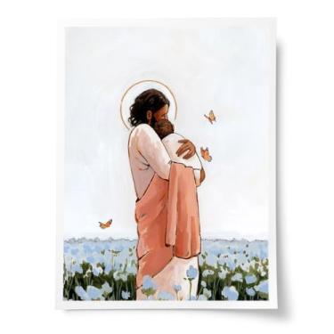 Imagem de Arte de parede religiosa - Impressão em tela inspiradora de Cristo abraçando criança - Decoração de casa de fé cristã para berçário ou sala de oração 30,5 x 40,6 cm - sem moldura
