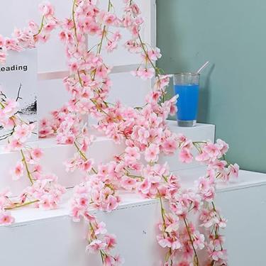 Imagem de Guirlanda artificial de videira de cerejeira, decoração de videira, 1,8 m, 135 peças, flor de seda com transição de cor, para festa de casamento e escritório em casa (rosa claro)