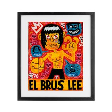 Imagem de Stupell Industries El Brus Lee Iconic Culture Impressão emoldurada cinza sob vidro, design por Jorge R. Gutierrez, 40,6 x 33,5 cm