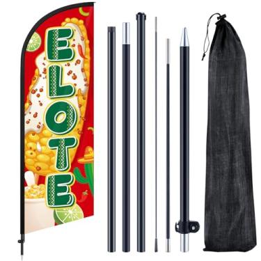 Imagem de Remagr Elote bandeira de penas 2,1 m restaurante mexicano publicidade swooper bandeira Elote banner com mastro de bandeira e estaca no chão bandeira pena suporte para loja negócios fora