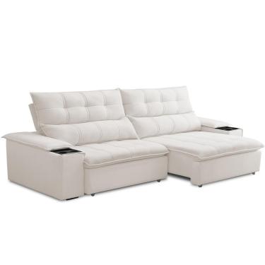 Imagem de Sofá Retrátil Reclinável Living 230cm ártico F04 Bouclê Cru