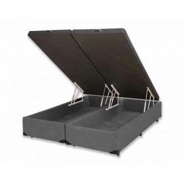Imagem de Base Box Baú King Bipartido Suede Cinza 42x193x203