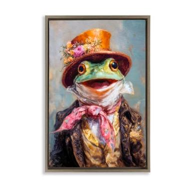 Imagem de Stupell Industries Arte de parede em tela flutuante cinza retrato de sapo vitoriano, design por Wumples, 78 x 53 cm