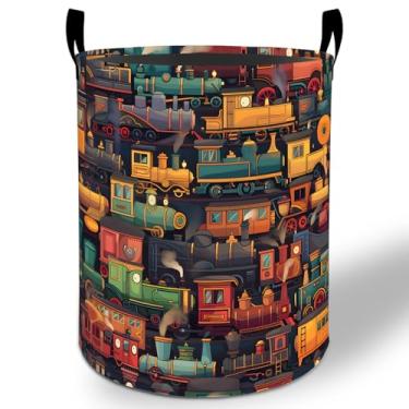 Imagem de Cesto de lavanderia de trem 50 x 40 cm, trem a vapor, dobrável, à prova d'água, balde de armazenamento de roupas Oxford para quarto, banheiro, quarto de bebê, organizador de brinquedos, presentes para