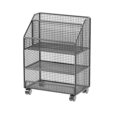 Imagem de FytStycale Carrinho com Rodas, Estante Móvel, Carrinho de Armazenamento Prático, Organizador de Arquivos com Rodas Feito de Material de Malha para a Biblioteca D, preto de 3 camadas
