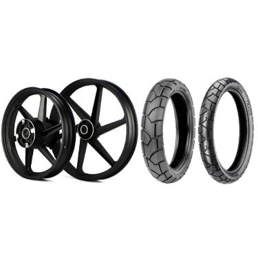 Imagem de Roda Bros 160 2015 A 2022 Xre 190 2016 A 2023 Liga Leve Preto Fosco 6P A Disco + 2 Pneu Vipal Tr400 90/90-19 + 110/90-17