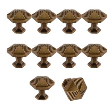 Imagem de MY MIRONEY 10 maçanetas de armário de latão antigo, maçanetas hexagonais e puxadores de ferragens de liga de zinco para armário de armário