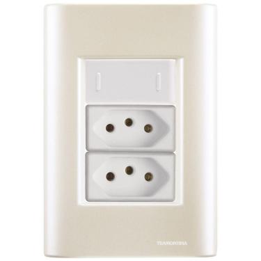 Imagem de Cj Interruptor E Duas Tomadas 10a E 20a Giz Pérola Tramontina Completo Pronto Tramontina