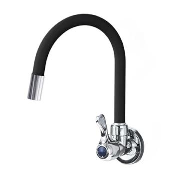 Imagem de Torneira de Cozinha Gourmet Flexível para Parede ideal para cozinha residencial 1/4 de volta, giro 360°, prática e versátil para limpeza e preparo(Preto - 45 cm)
