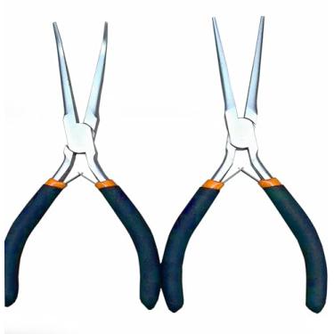 Imagem de MANUFORE Conjunto de 2 peças de mini alicate de ponta de agulha de 15 cm (mandíbula lisa), alicates de ponta longa retos e dobrados a 45° com aderência confortável para artesanato artesanal de