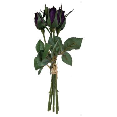 Imagem de Buquê de Mini Rosas Artificiais Premium Kit com 2 – Flores Decorativas para Arranjos Vaso e Decoração de Mesa (Roxo)