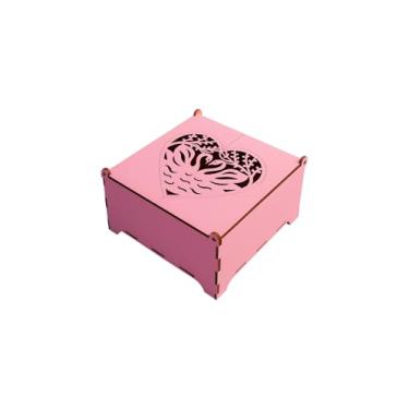 Imagem de Caixa de Presente Amor em MDF – Tampa Vazada Namorados dia das Mães 15cm (Rosa Claro)