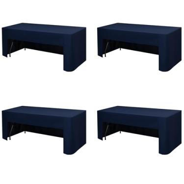 Imagem de FXKS Pacote com 4 capas de mesa azul marinho, toalha de mesa de poliéster aberta nas costas para mesas dobráveis retangulares de 1,8 m, tecido lavável e toalha de mesa resistente a rugas para festas