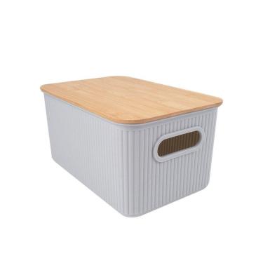 Imagem de Cesta Retangular Cinza Com Alça E Tampa Em Bambu 29506 - L\'hermitage