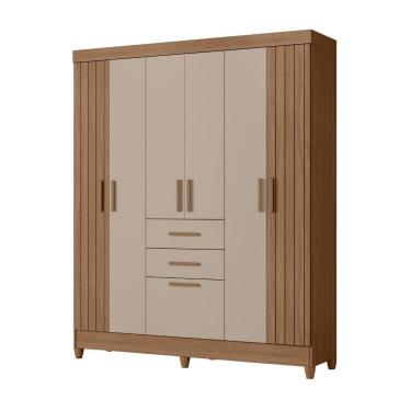 Imagem de Guarda Roupas Casal Ripado 7 Portas 2 Gavetas Malta Carvalho/fendi Moval