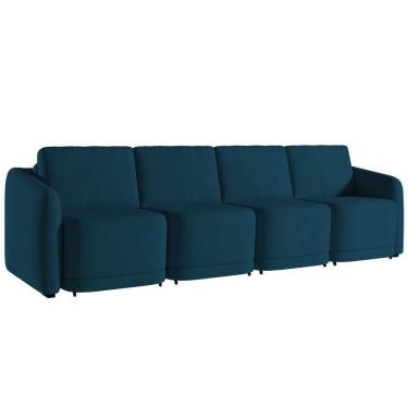 Imagem de Sofá Cama Casal Para Sala 356cm Polska K04 Veludo Azul - Mpozenato