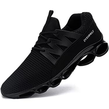 Imagem de DYKHMILY Tênis de bico de aço para mulheres, leve, acolchoado de segurança, antiderrapante, tênis de trabalho respirável, D868, Preto, 8