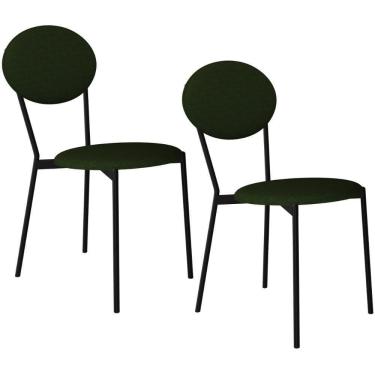 Imagem de Kit 02 Cadeiras Estofada Para Sala De Jantar Azuri Preto C01 Linho Verde Musgo - Lyam Decor