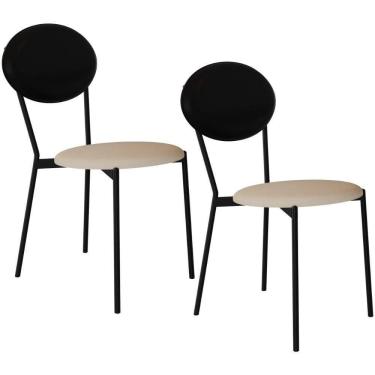 Imagem de Kit 02 Cadeiras Estofada Para Sala De Jantar Azuri Preto C01 Linho Areia Courino Preto - Lyam Decor