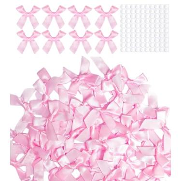 Imagem de 60 peças de laços de embrulho rosa, mini fitas de tecido de cetim para artesanato, laços para embrulho de presente, decorações de aniversário, lembrancinhas de festa de casamento, Natal, caixas de