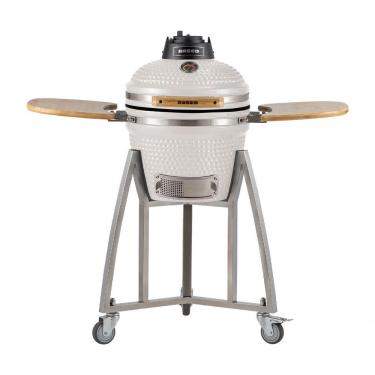 Imagem de Churrasqueira Kamado Pequeno Da Rasco Branco C/ Grelha Aço Inox Suporte E Mesas. Serve Até 5 Pessoas Branco