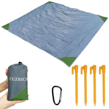 Imagem de Cobertor de praia de bolso pequeno tapete de piquenique dobrável portátil leve lona de acampamento cobertores laváveis tapete de secagem rápida tapetes de praia compactos caminhadas essenciais ao ar