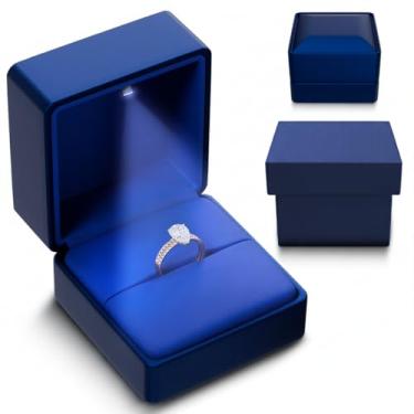 Imagem de YJCBOX Caixa de anel de luz LED para pedido de noivado caixa de armazenamento caixa de armazenamento elegante caixa de presente de joias (azul)
