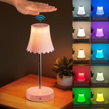 Imagem de Luz noturna com sensor de gestos com poste de altura ajustável, 7 cores e 3 modos RGB candeeiro de mesa com controle de gestos sem toque, lâmpada de cabeceira regulável contínua para decoração de