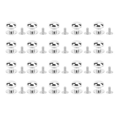 Imagem de Rebites de cabeça esférica 12 mm Parafuso de alta dureza Design traseiro Rebites de cabeça redonda para artesanato Acessórios de couro Liga de zinco Material de ferro 20 conjuntos (Prata)