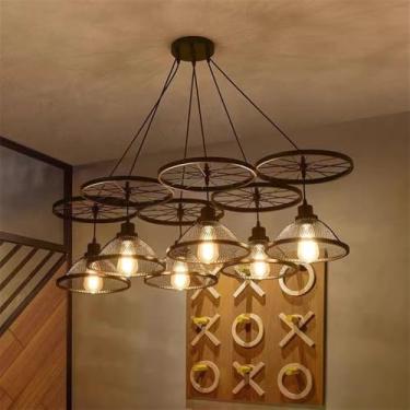 Imagem de Luminária pendente vintage industrial com LED, estilo americano, ideal para sala de estar, restaurante, quarto, casa de campo, loft, loja de roupas, café, bar, casa de família (GA 6 lâmpadas