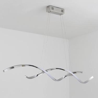 Imagem de Luminária pendente espiral de LED para cozinha, modelo linear, com 100 cm de comprimento, altura ajustável, temperatura de cor de 3000 a 6500K, controle remoto e design de lustre para sala d