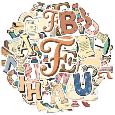 Imagem de 35 peças arte alfabética letras decorativas alfabeto adesivos de papelaria vintage para mala geladeira telefone bagagem laptop guitarra carro adesivos brinquedos notebook bagagem celular copo