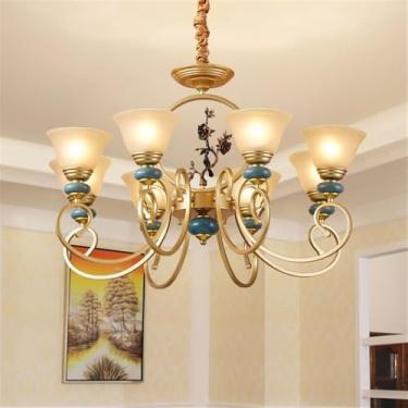 Imagem de Lustre de luxo europeu para sala de estar, estilo retrô americano, em cerâmica, para restaurante, quarto, escritório, hotel, villa, café, com luminária pendente de LED (G 8 lâmpadas)