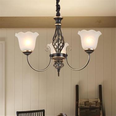 Imagem de Lustre retrô americano com LED, estilo europeu, luxuoso, para sala de estar, restaurante, quarto, escritório, casa de campo, hotel, café, escada (E 3 lâmpadas)