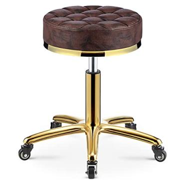 Imagem de Banqueta redonda rolante de beleza com rodas PU couro giratório altura ajustável salão cadeira banco cozinha trabalho spa bancos com rodas, C (B) (A)