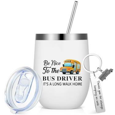 Imagem de Rtteri 2 peças presentes de agradecimento de motorista de ônibus escolar presentes para mulheres homens motorista de ônibus chaveiro aço inoxidável motorista de ônibus copo copo copo 340 g com tampa e