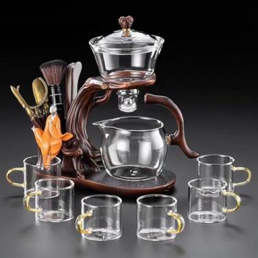 Imagem de Conjunto de chaleira magnética semiautomática, infusor de chá, infusor de chá Kungfu preguiçoso, resistente ao calor (inclui 6 xícaras e animais de estimação e 6 cavalheiros de chá)