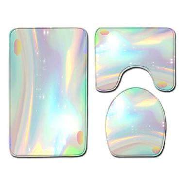 Imagem de Tapete de banheiro de três peças, tapete decorativo de banheiro 3D e capa de vaso sanitário, cobertor de banheiro antiderrapante, tapete de chuveiro