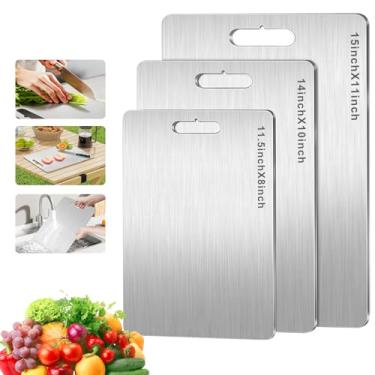 Imagem de Conjunto de 3 tábuas de corte de titânio, 3 tábuas de corte de titânio 100% puro para cozinha, tábuas de corte dupla face não tóxicas para cortar carnes, frutas e legumes (P + M + G)