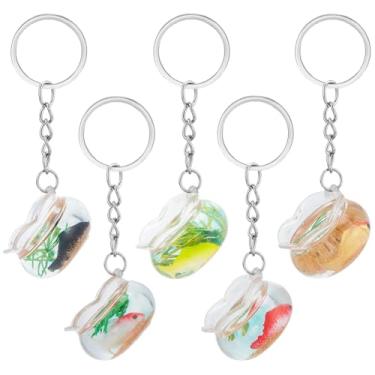 Imagem de SUNNYCLUE 5 peças, 5 estilos, chaveiro de aquário Koi Fish Keychains plástico simulado criatura marinha miniatura Lucky Carp Bowls berloque chaveiro com anel de prata para chaves, bolsas, mochila