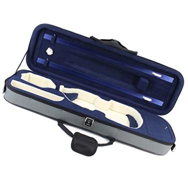 Imagem de Estojo de violino retangular de lona com costura cinza e azul grande espaço de armazenamento com higrômetro e alças estojo profissional para violino (cor: 1/4)