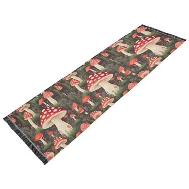 Imagem de xigua Tapete vintage de samambaia de cogumelo para corredores, 6 x 1,8 m, lavável, antiderrapante, com renda étnica, imitação de algodão e linho estilo tapete para cabeceira, cozinha, sala de estar
