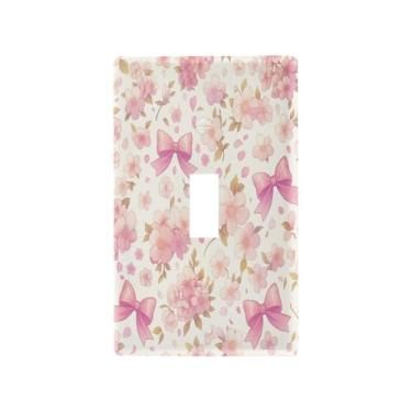 Imagem de Blueangle Tampa de placa de parede para interruptor de luz alternada - cereja com laço, tampa decorativa para tomada, placa de parede, tamanho 1 gangue 4,53 x 2,76 polegadas (212)