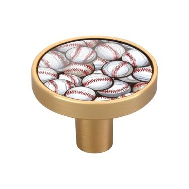 Imagem de Blueangle Pacote com 4 puxadores de armário com padrão de bolas de beisebol, puxadores redondos de 3,5 cm para cômoda e armários de cozinha (415)