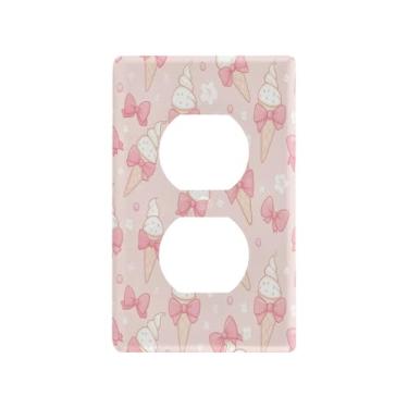 Imagem de Blueangle Placa de parede de tomada dupla com laços de sorvete, tamanho padrão, placas de cobertura de tomada elétrica de 1 gangue para decoração de quarto de escritório em casa, 4,53 x 2,76 polegadas
