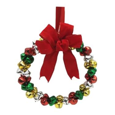 Imagem de Vaveren Guirlanda de Natal com Sino, Decoração Natalina, Ornamento para Criar uma Atmosfera Festiva com Laço, Guirlanda de Natal para Janela, Lareira ou Área, Style D