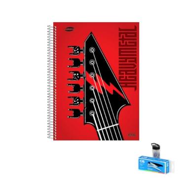 Imagem de Kit Caderno Masculino KBOM 20 Matérias 400 Folhas + Caneta Esferográfica Spiro 0.7mm + Grampeador Alicate S-150