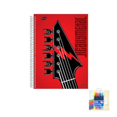 Imagem de Kit Caderno Masculinos 20 Matérias Capa Dura 400 Folhas KBOM + Caneta Esferográfica Spiro 0.7mm + Marca Texto Lumini Gel 6 Cores