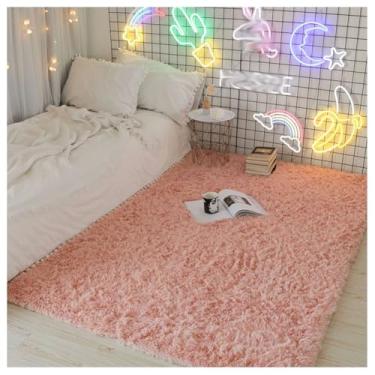 Imagem de SPXMQSS Tapetes de área para sala de estar, tapete de pelúcia longo macio para quarto, antiderrapante, antiderrapante, lavável à máquina para sala de estar, quarto, cabeceira, casa rosa B 200 x 300 cm