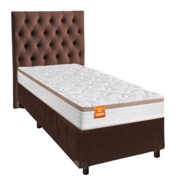Imagem de Conjunto Cama Box Marrom Solteiro + Colchão Molas Ensacadas Isis Induc